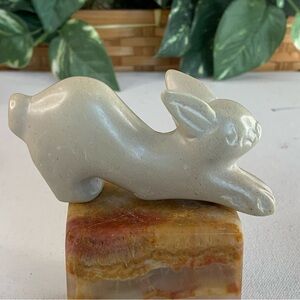 Large Soapstone Carved Rabbit Figurine Stone Bunny Carving Animal Figure Pet 4”